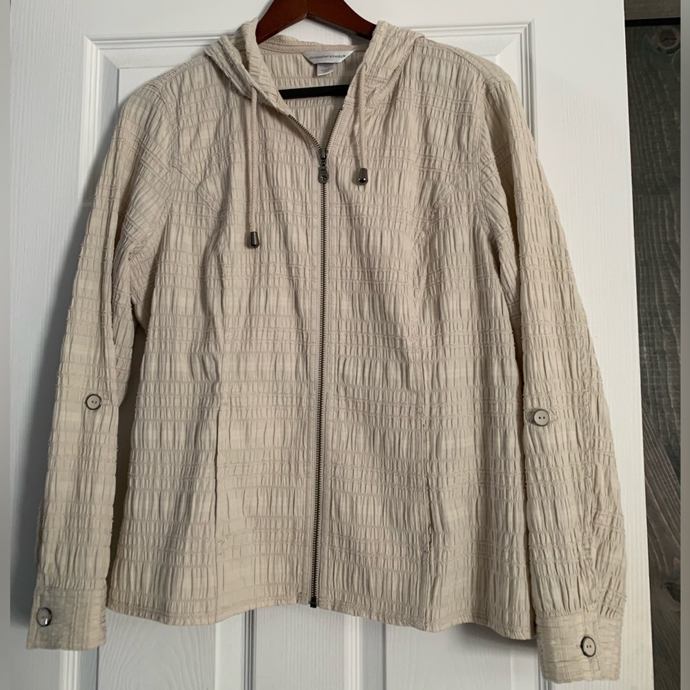 CHRISTOPHER & BANKS CREAM HOODED JACKET SIZE L